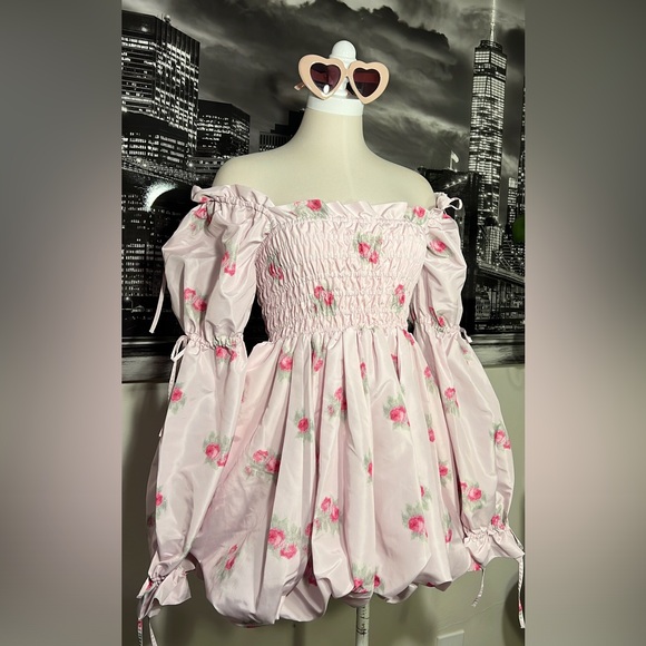 Loveshackfancy Janey Floral print long sleeve bubble Dress in Berry moment. - Picture 3 of 10